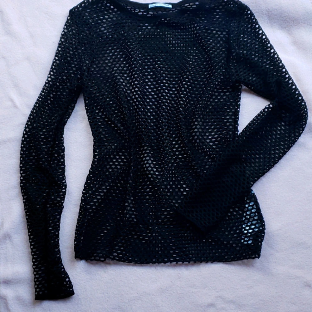 NWOT Black Zara M shirt - fishnet.